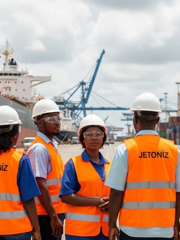 A professional Nigerian fleet management team in light safety gear
